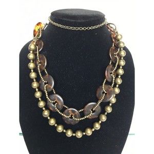 New Premier Designs Tiered Necklace Dark Bronze Tone Faux Tortoise Shell Lucite